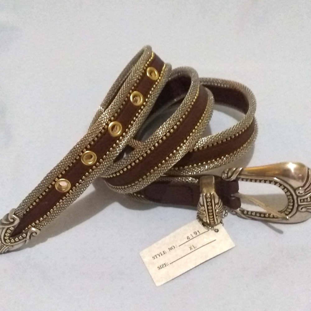 NWT Gorgeous Olga Santini Leather Belt Mixed Metal Hardware